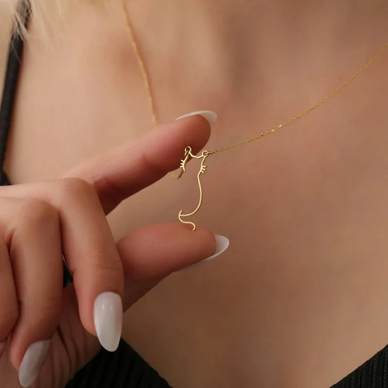 Kitty Silhouette Necklace — Gold-Tone Stainless Steel